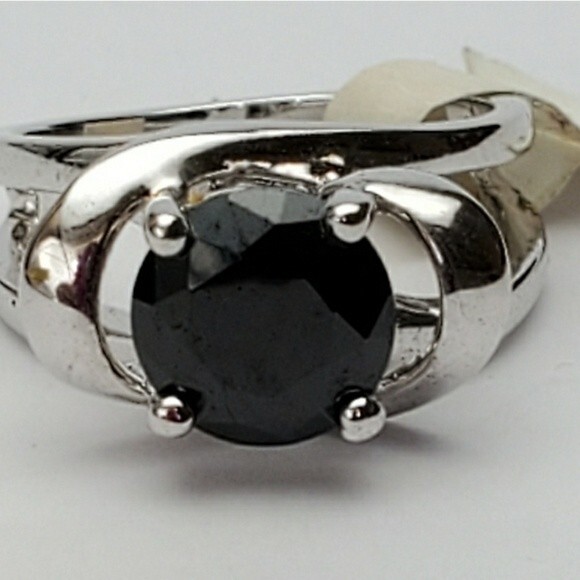 Silver black cocktail ring Size 4 - Picture 6 of 7
